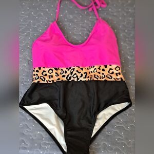 Leopard and pink one piece bathing swim suit size small